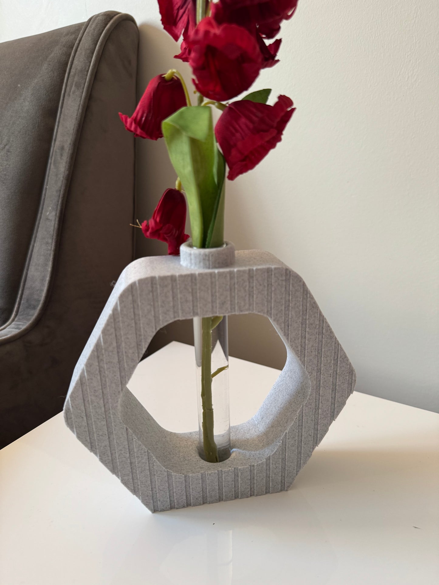 Vase à fleur Soliflore HEXAGONE - Imprimé en 3D avec tube en verre