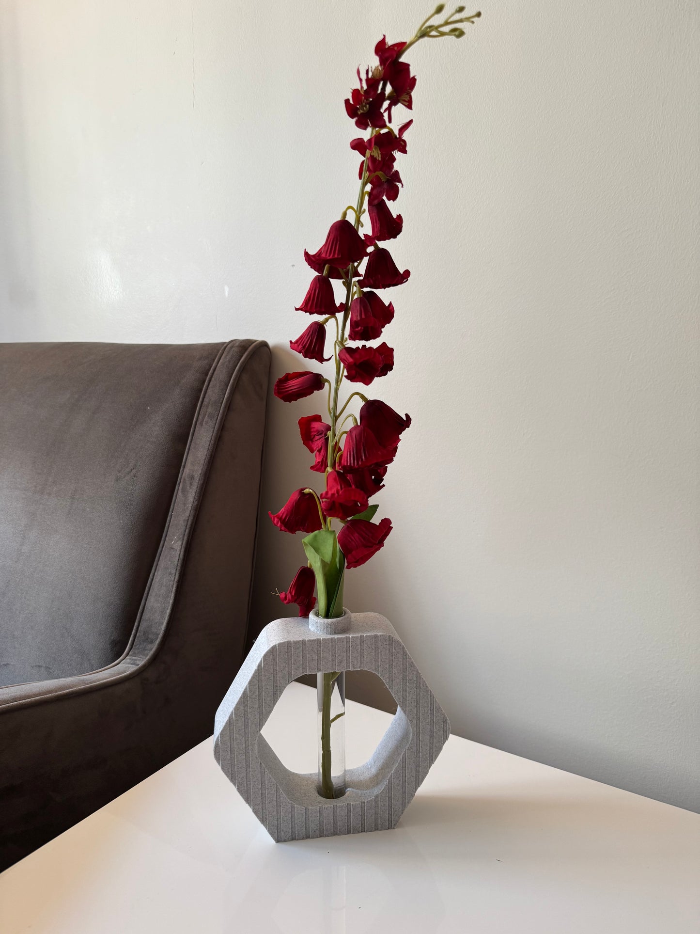 Vase à fleur Soliflore HEXAGONE - Imprimé en 3D avec tube en verre