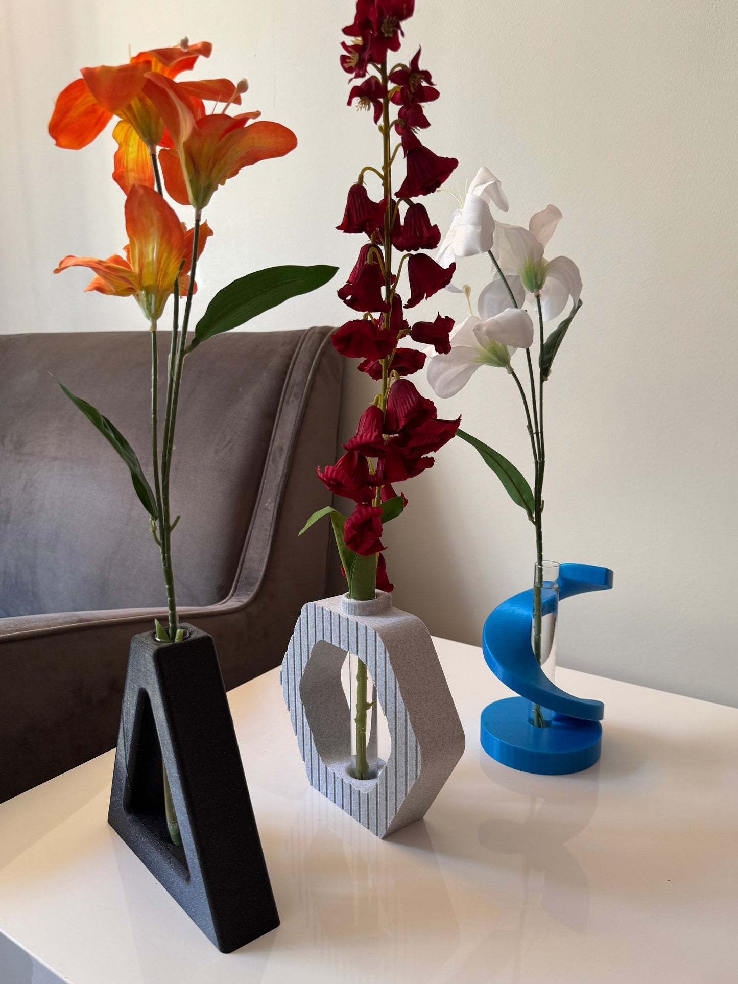 Vase à fleur Soliflore HEXAGONE - Imprimé en 3D avec tube en verre