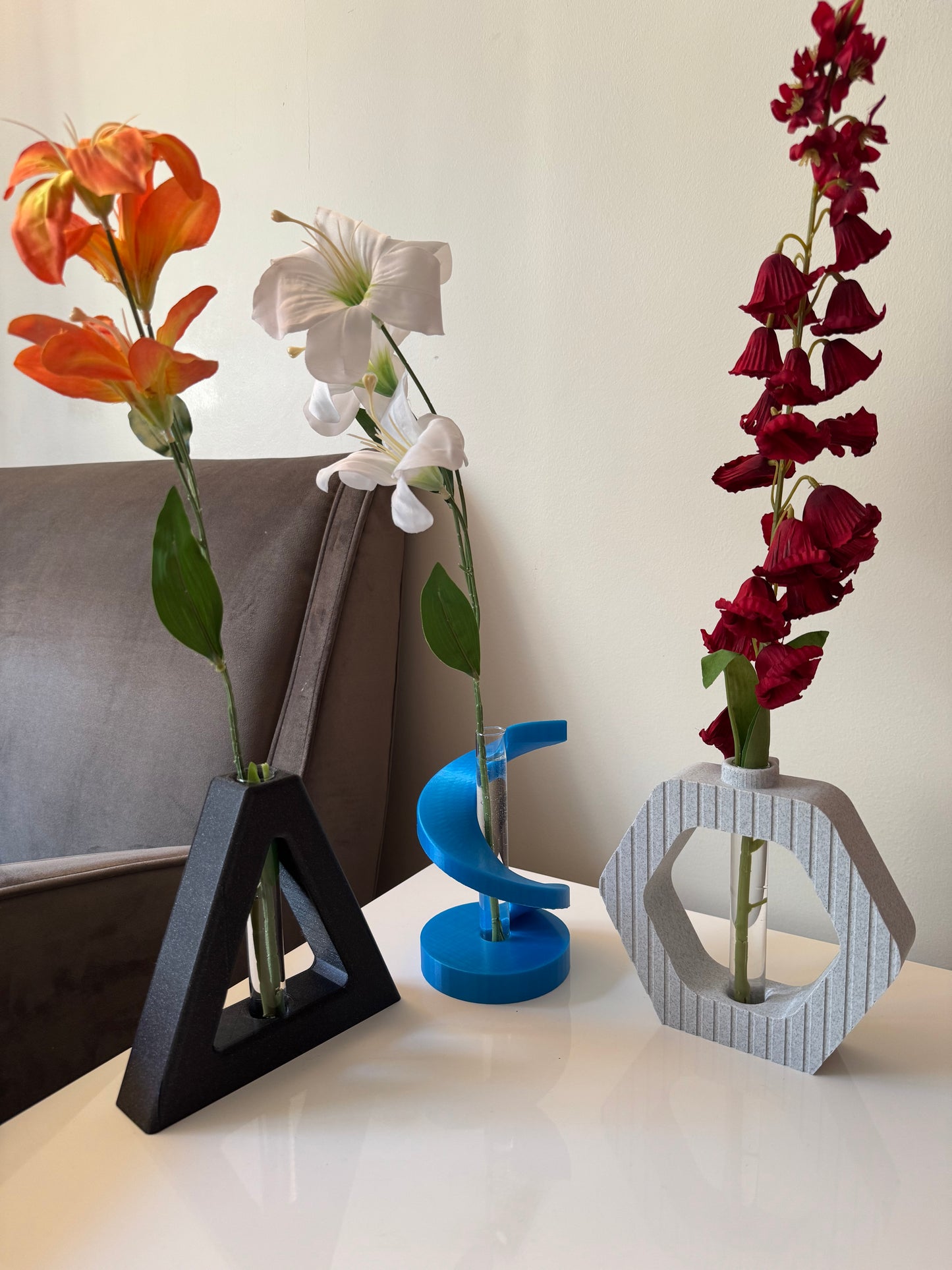 Vase à fleur Soliflore HEXAGONE - Imprimé en 3D avec tube en verre